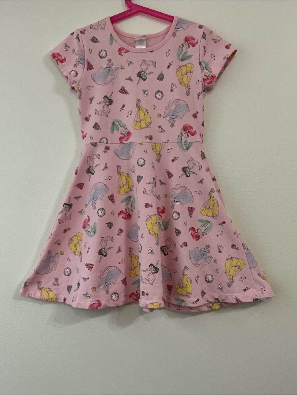 Disney Princess Pink Skater Dress - Size 7/8 - Ariel, Belle, Cinderella